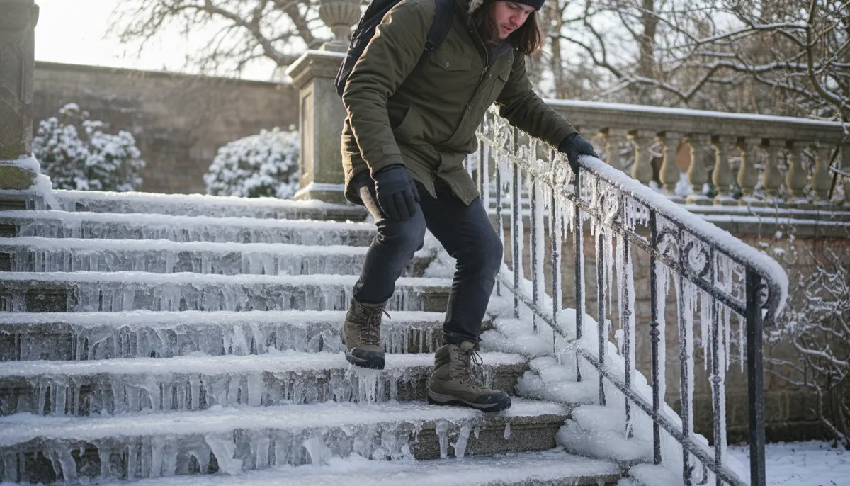 Скользкая лестница зимой: почему люди падают и как это остановить навсегда