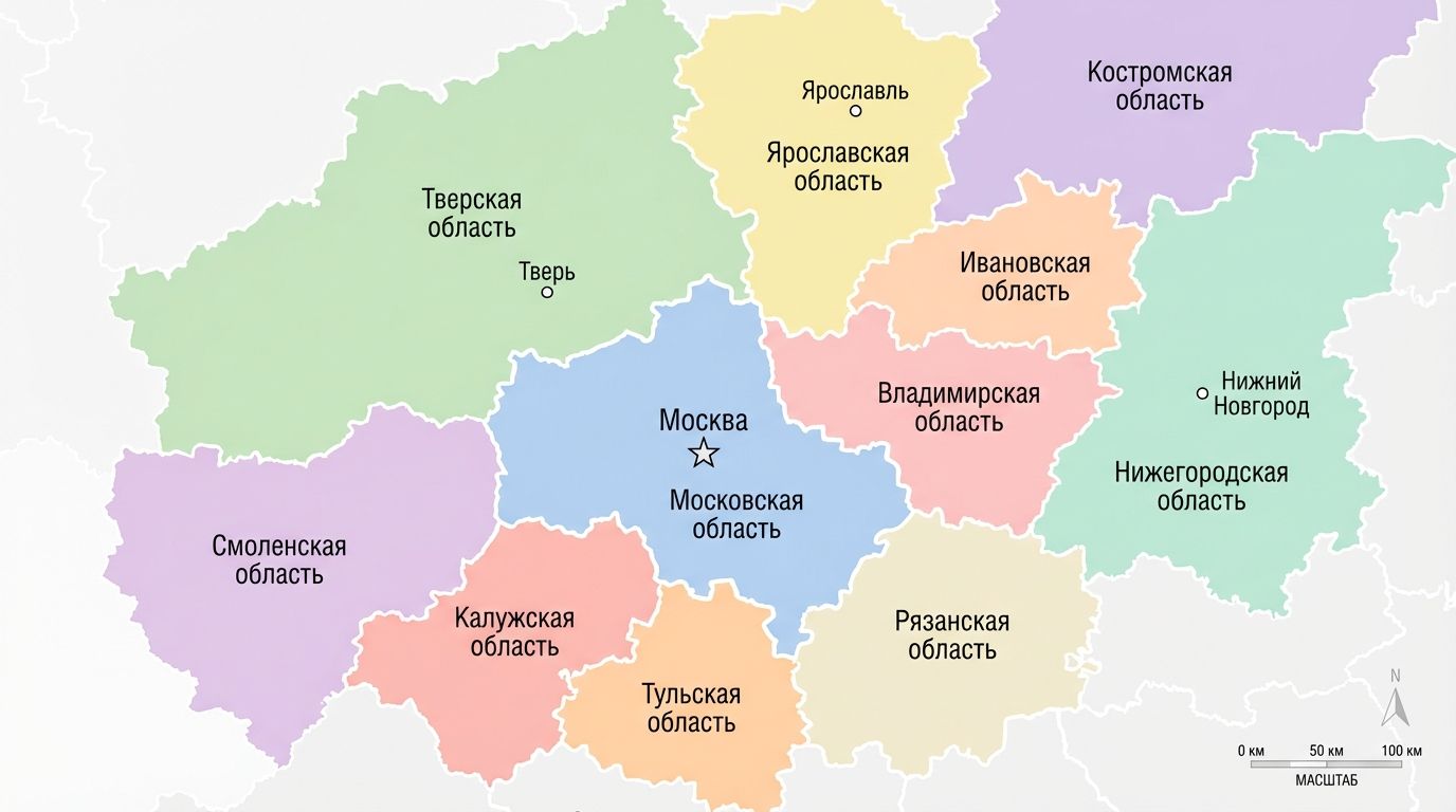 Карта регионов — Москва и прилегающие области